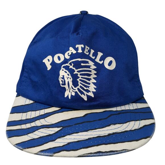 Pocatello Snapback 5 Panel Cap Blue One Size American Headdress Graphic Vintage - Picture 1 of 9